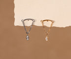 Titanium Curved Bar & Draped Chain Drop Marquise Internal Threaded Flat Back