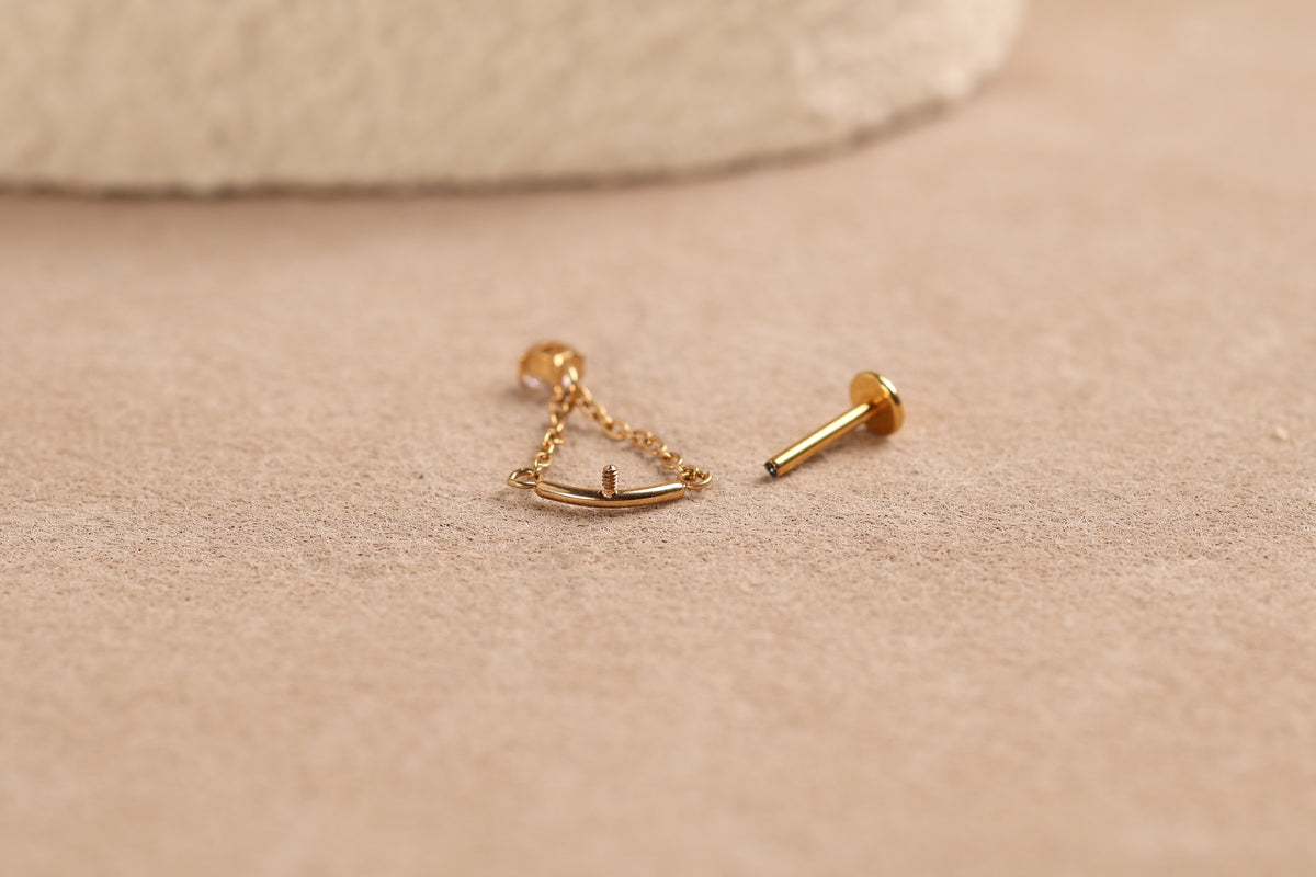 Titanium Curved Bar & Draped Chain Drop Marquise Internal Threaded Flat Back
