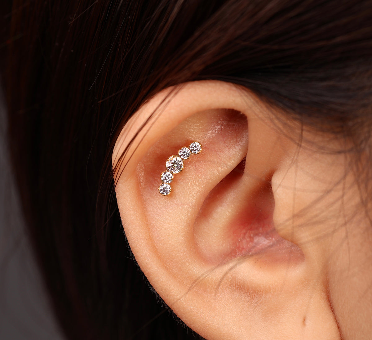 Titanium Curved Five Stone Bezel Arc Threadless Flat Back Stud