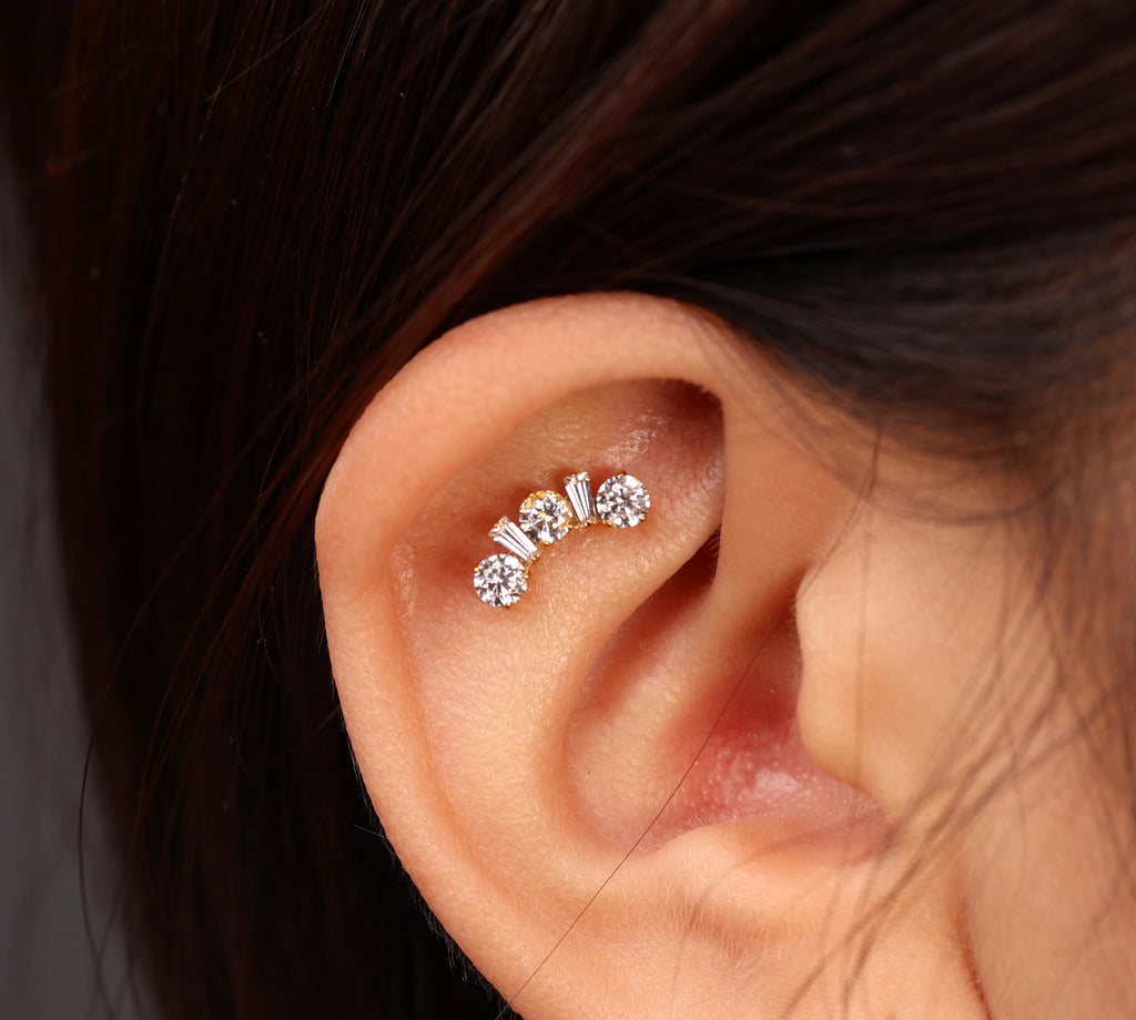 Titanium Curved Round & Baguette Crown Internal Threaded Flat Back