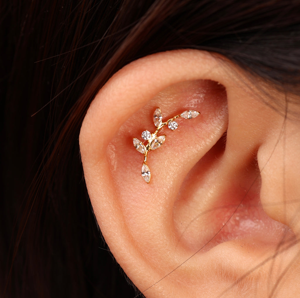 Titanium Threadless Curved Marquise Leaf  Vine Stud