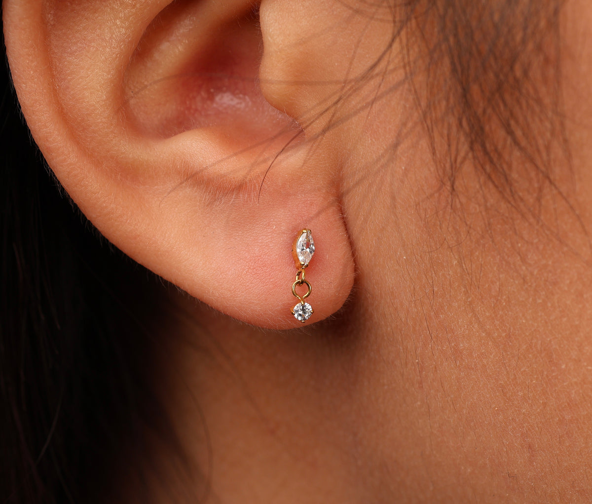Titanium Threadless Marquise & Round Drop Flat Back Stud