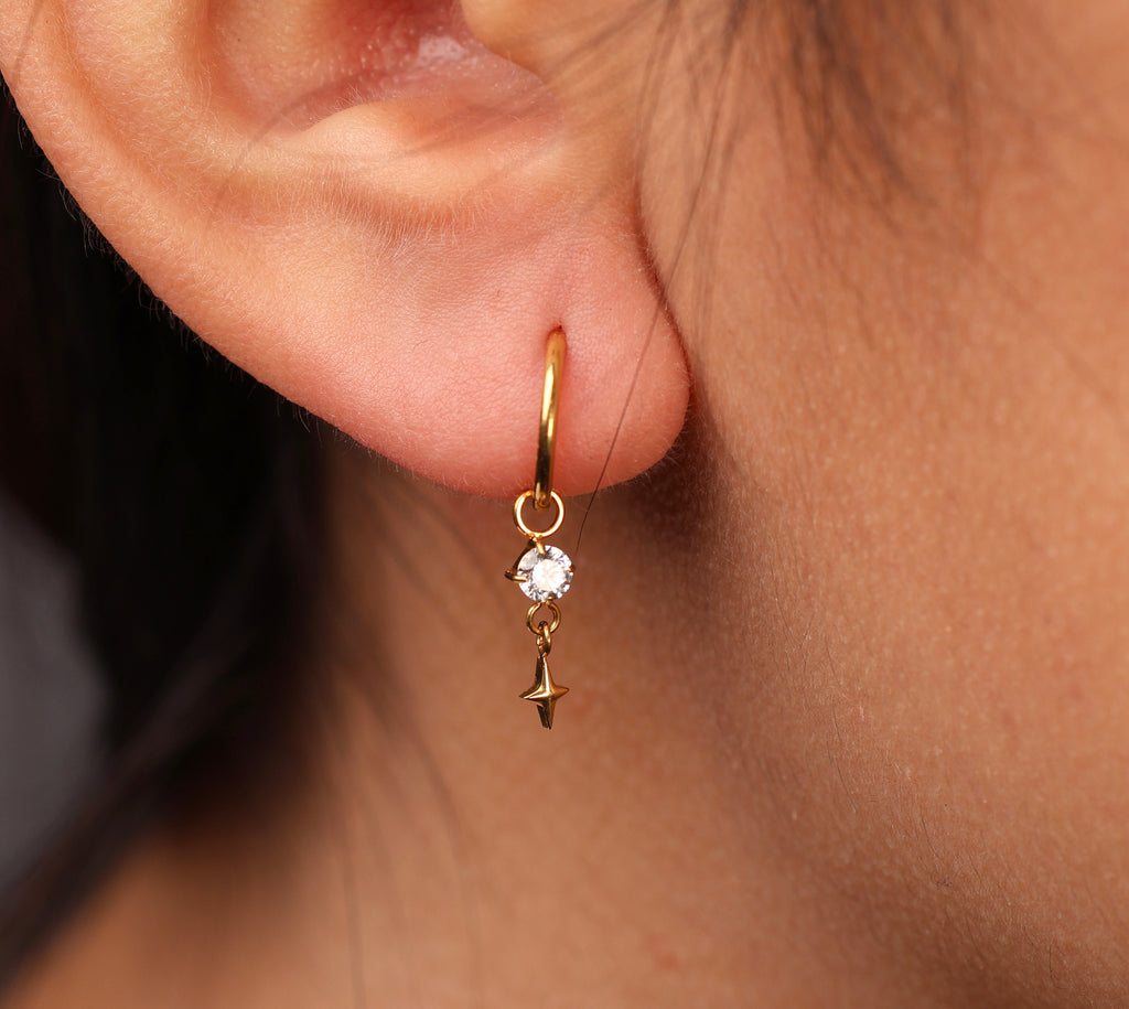 Titanium Celestial Star & Round Stone Dangle Hoop
