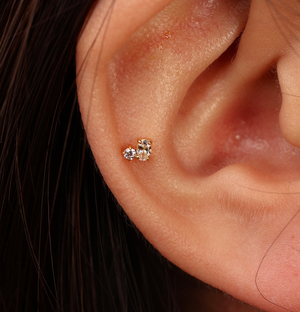 Titanium Threadless Tiny Oval & Round Duo Flat Back Stud