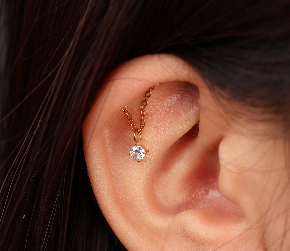 Titanium Curved Bar & Draped Chain Drop Internal Threaded Flat Back