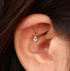 Titanium Curved Bar & Pear Chain Drop Internal Threaded Flat Back