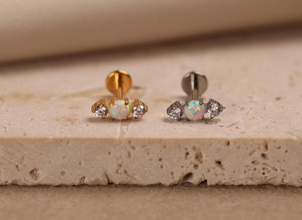 Titanium Round Opal CZ Screw Back Stud Earrings