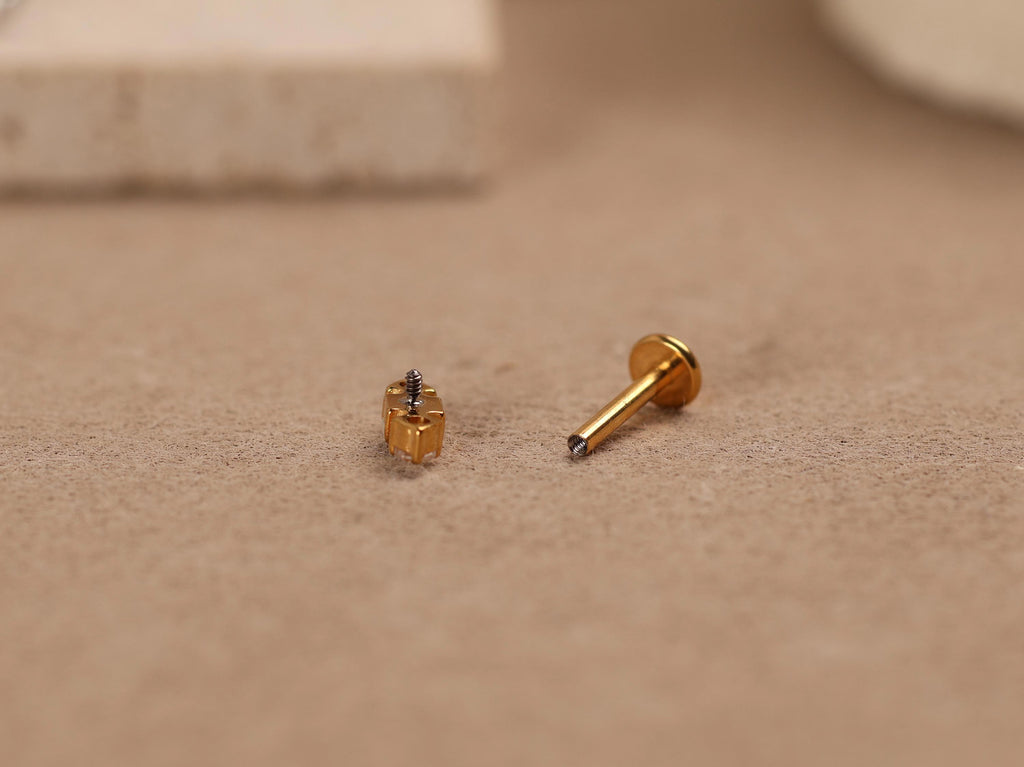 Titanium Round Opal CZ Screw Back Stud Earrings