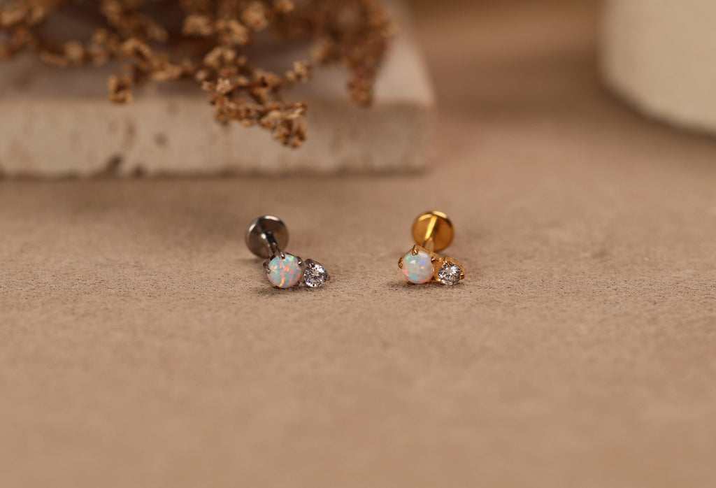 Titanium Internal Threaded Opal CZ Cluster Flat Back Stud