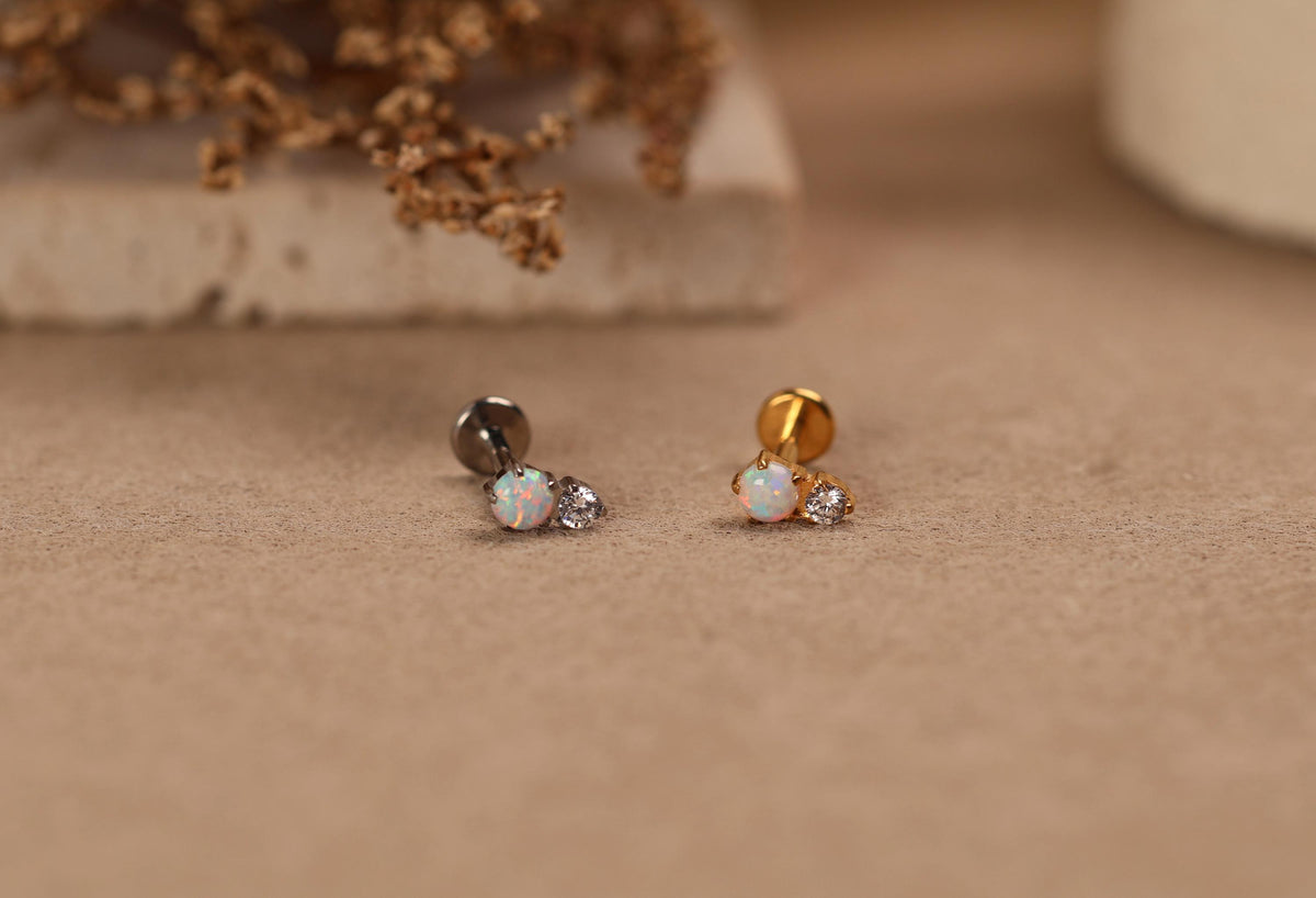 Titanium Internal Threaded Opal CZ Cluster Flat Back Stud
