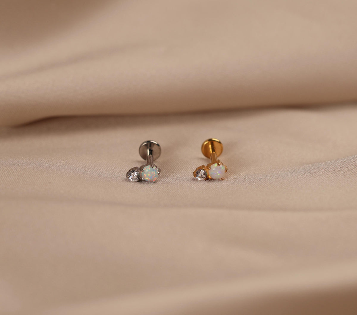 Titanium Internal Threaded Opal CZ Cluster Flat Back Stud