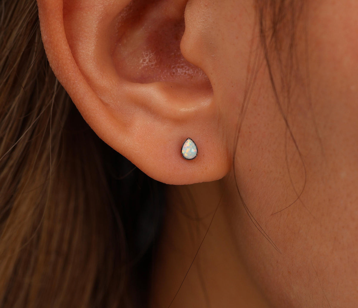 Titanium Teardrop Opal Push Pin Flat Back Stud