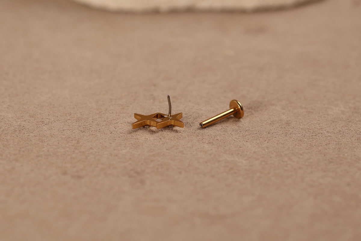 Double Star Titanium Threadless Flat Back Stud