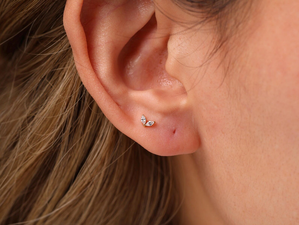 Titanium Duo CZ Leaf Push Pin  Flat Back Stud