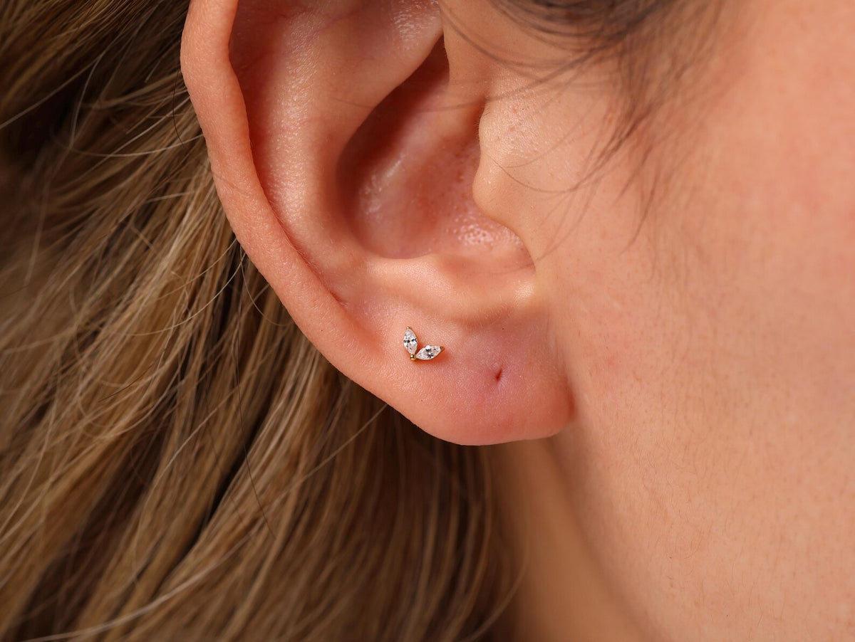 Titanium Duo CZ Leaf Push Pin  Flat Back Stud