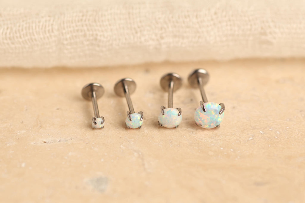 16G/18G/20G Titanium Opal Labret Stud Earrings – Threadless Opal Cartilage Earrings, Titanium Flat Back Stud- Tragus Earring, Helix N132