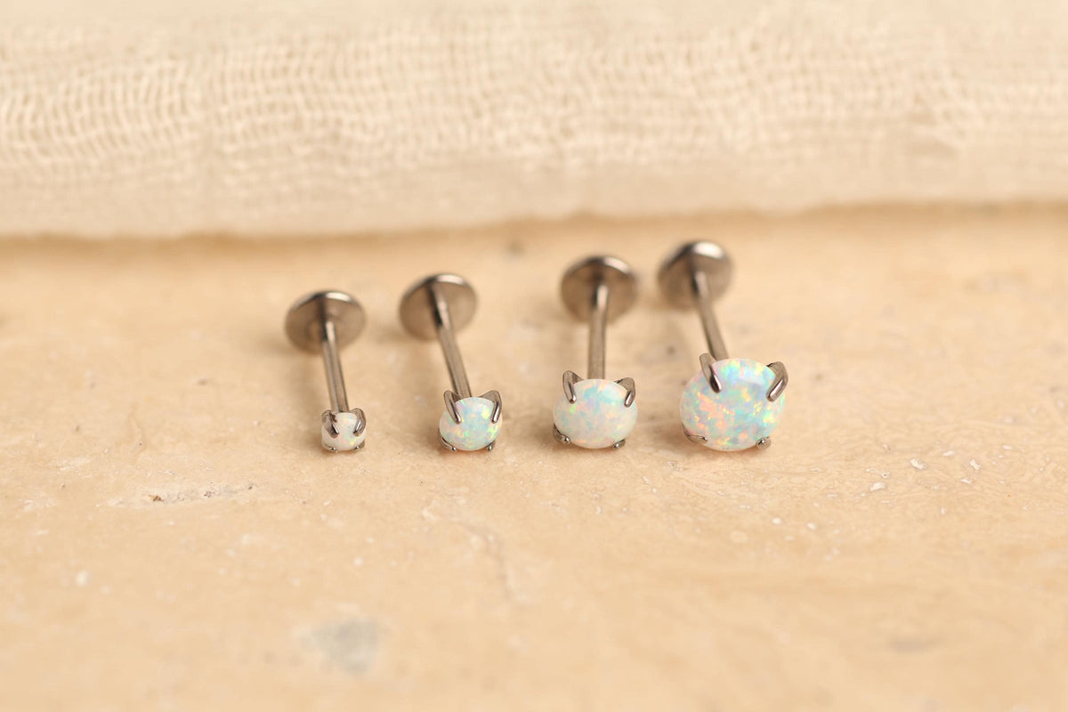 16G/18G/20G Titanium Opal Labret Stud Earrings – Threadless Opal Cartilage Earrings, Titanium Flat Back Stud- Tragus Earring, Helix N132