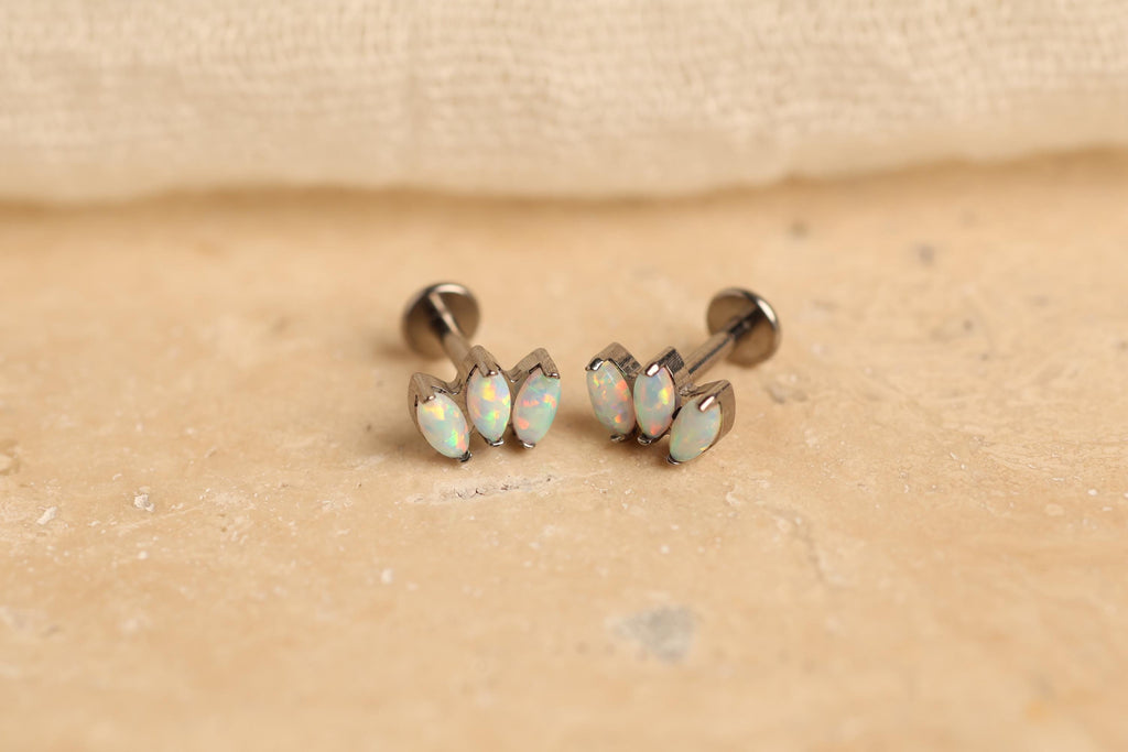 16G/18G Titanium Marquise Opal Cluster Screw Back Stud Earrings, Flat Back Cartilage Earrings, Internally Threaded Labret, Helix Tragus N144