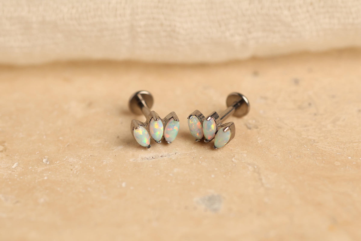 16G/18G Titanium Marquise Opal Cluster Screw Back Stud Earrings, Flat Back Cartilage Earrings, Internally Threaded Labret, Helix Tragus N144