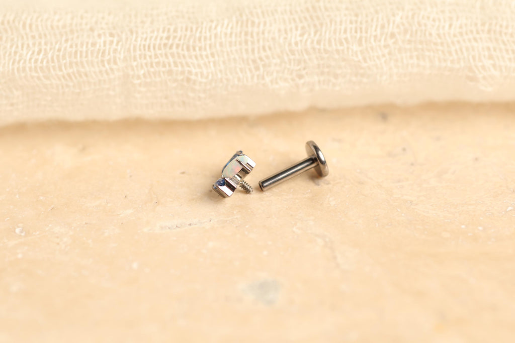 16/18G Titanium Opal & Blue Marquise Screw Back Stud Earrings, Internally Threaded Flat Back Cartilage Earrings, Helix Tragus Conch N146