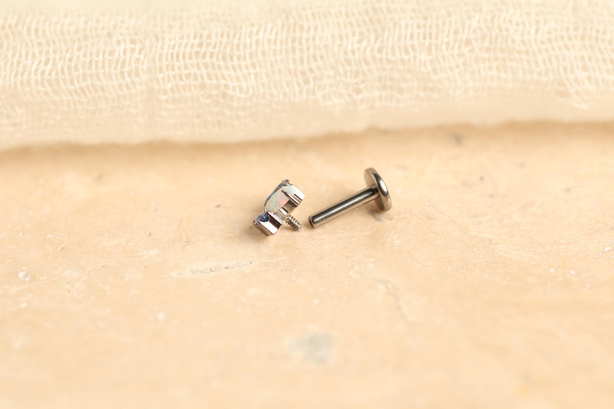 16/18G Titanium Opal & Blue Marquise Screw Back Stud Earrings, Internally Threaded Flat Back Cartilage Earrings, Helix Tragus Conch N146