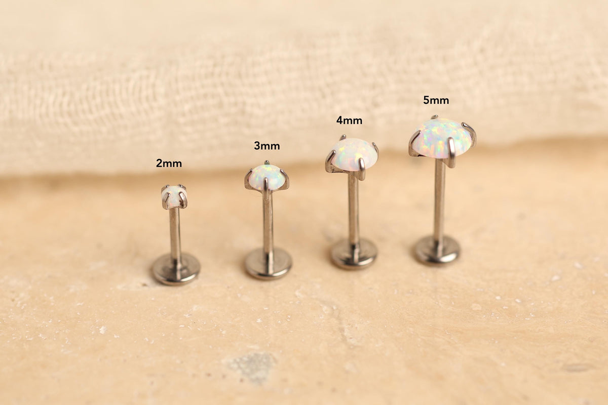 16G/18G/20G Titanium Opal Labret Stud Earrings – Threadless Opal Cartilage Earrings, Titanium Flat Back Stud- Tragus Earring, Helix N132