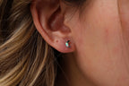 16G/18G Titanium Opal Crescent Moon Stud Earrings –  Flat Back Minimal Celestial Screw Back Earrings, Tiny Moon Jewelry, N135