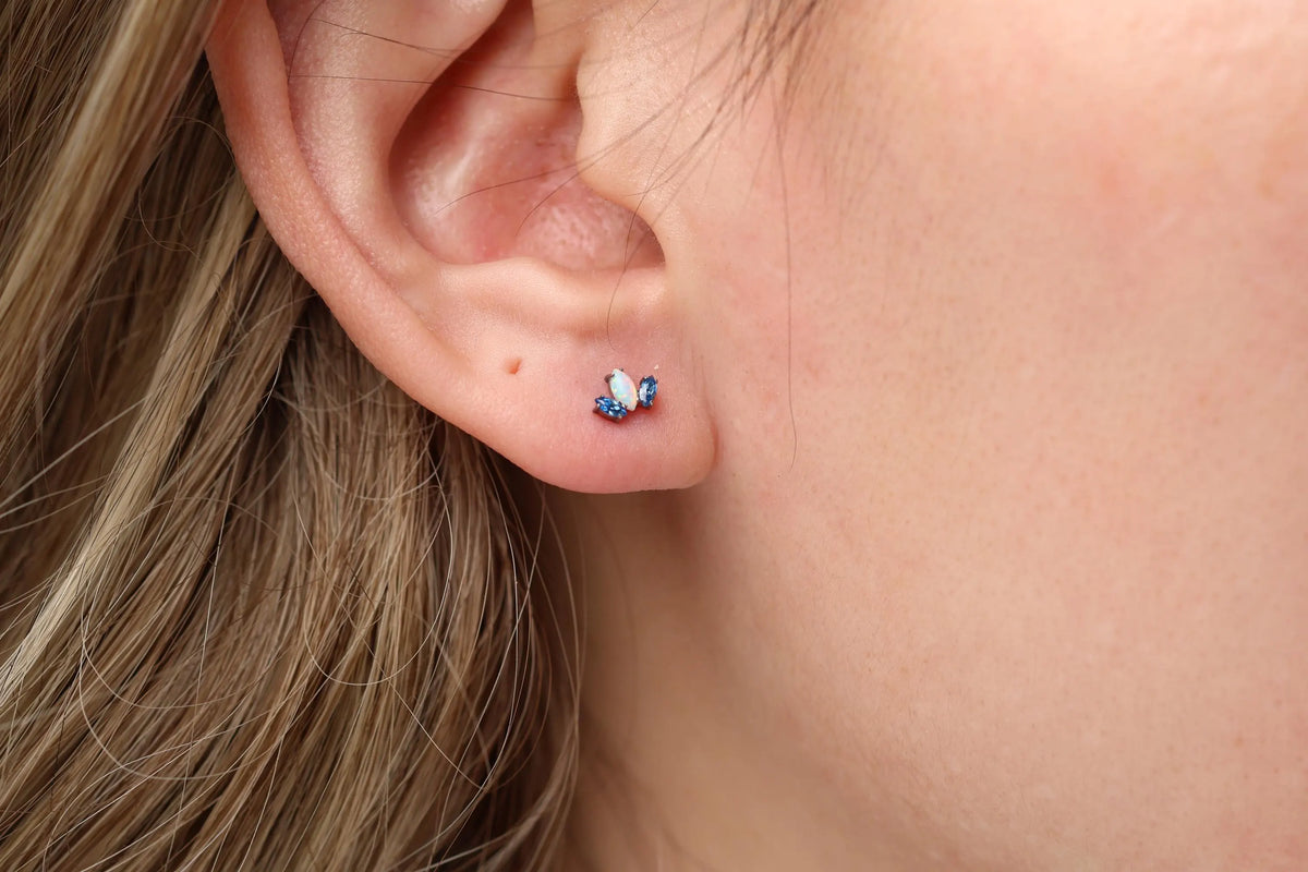 Titanium Opal & Blue Marquise Screw Back Stud