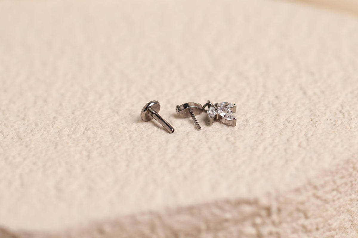 Titanium Leaf Marquise Dangle Flat Back Push Pin Stud