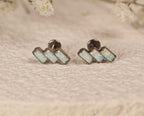 16G/18G Titanium Triple Baguette Opal Bar Stud Earrings – Dainty Titanium Flat Back Labret – Helix, Tragus, Cartilage Jewelry N141