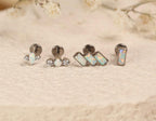 16G/18G Titanium Opal Flat Back Stud Earrings Set | Implant Grade Titanium Labret | Cartilage, Helix, Tragus & Lobe Piercing