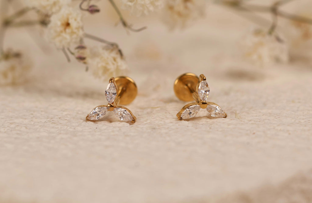 16G/18G/20G Titanium CZ Cluster Flat Back Earrings, Threadless Cartilage Studs, Marquise Helix Earrings, Minimal Tragus Jewelry N156