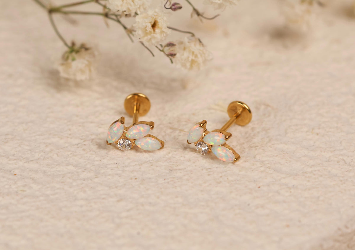 16G/18G/20G Titanium Opal Flat Back Earrings, Opal Cluster Cartilage Studs, Threadless Helix Earrings, Sensitive Ear Jewelry, Tragus N157