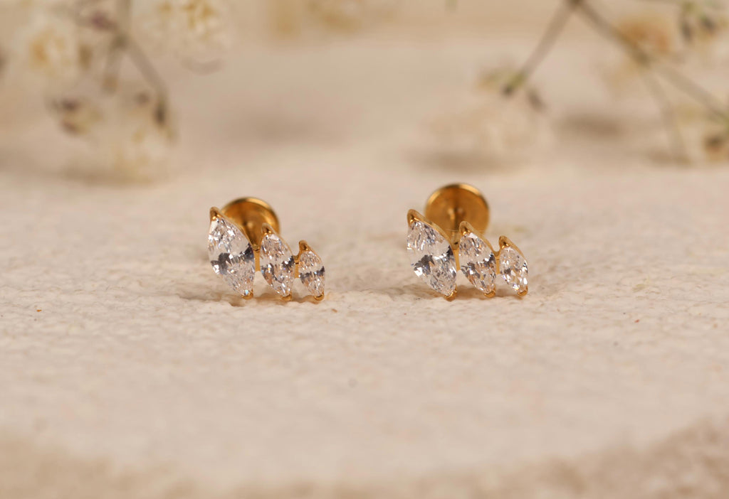 16G/18G/20G Titanium Marquise CZ Flat Back Earrings, Threadless Push Pin Cartilage Studs, Helix Earrings, Minimal Tragus Jewelry N159