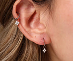 16G/18G Titanium Opal Flower Hoop Earrings | Dainty Opal Charm Hoops | Hypoallergenic Cartilage Earrings | Minimalist Huggie Hoops N167