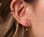 16G/18G Titanium Opal Marquise Hoop Earrings | Dainty Opal Charm Huggies | Hypoallergenic Cartilage Hoops | Minimalist Titanium N210
