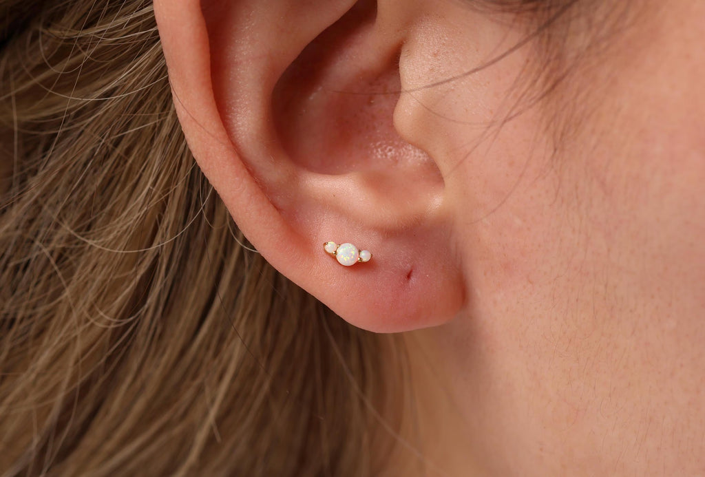 Titanium Push Pin Trio Round Opal Flat Back Studs