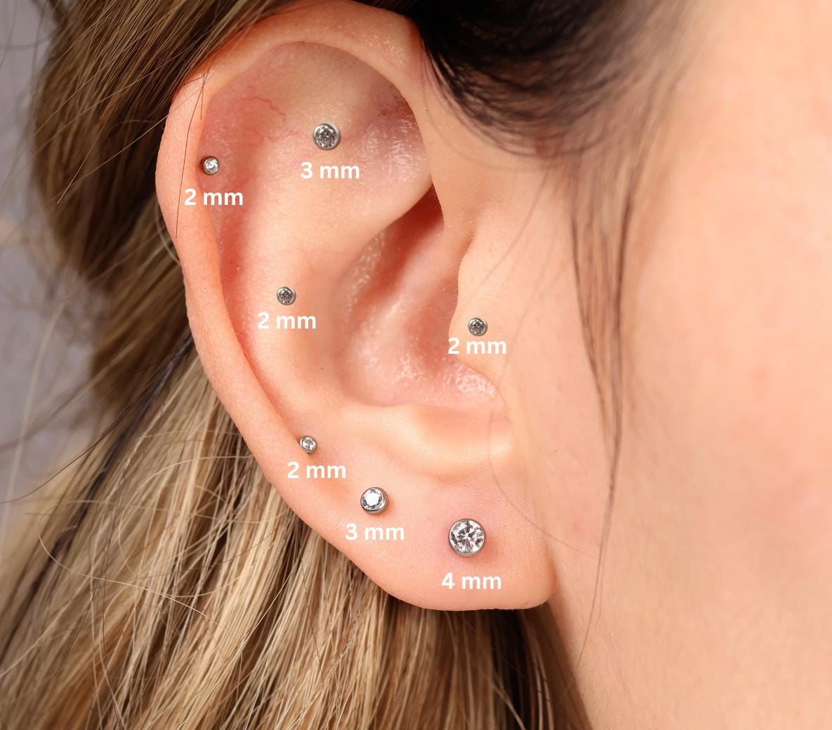 16G/18G/20G Titanium Round Tiny Flat Back Stud | Threadless Bezel Round Stud | Helix Tragus Conch Piercing Jewelry | Hypoallergenic N175
