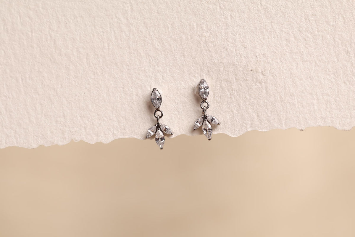 Titanium Leaf Marquise Dangle Flat Back Push Pin Stud