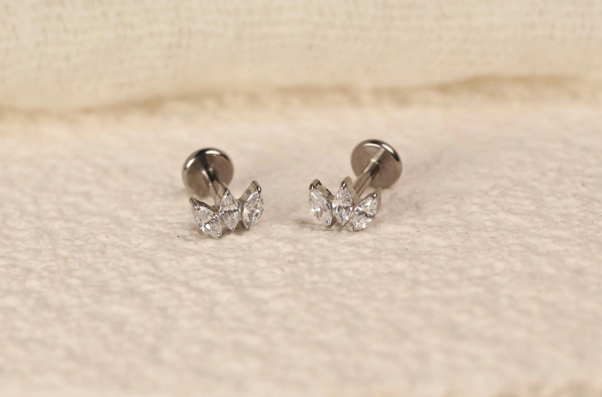 Titanium Push Pun Triple Marquise Flat Back Stud