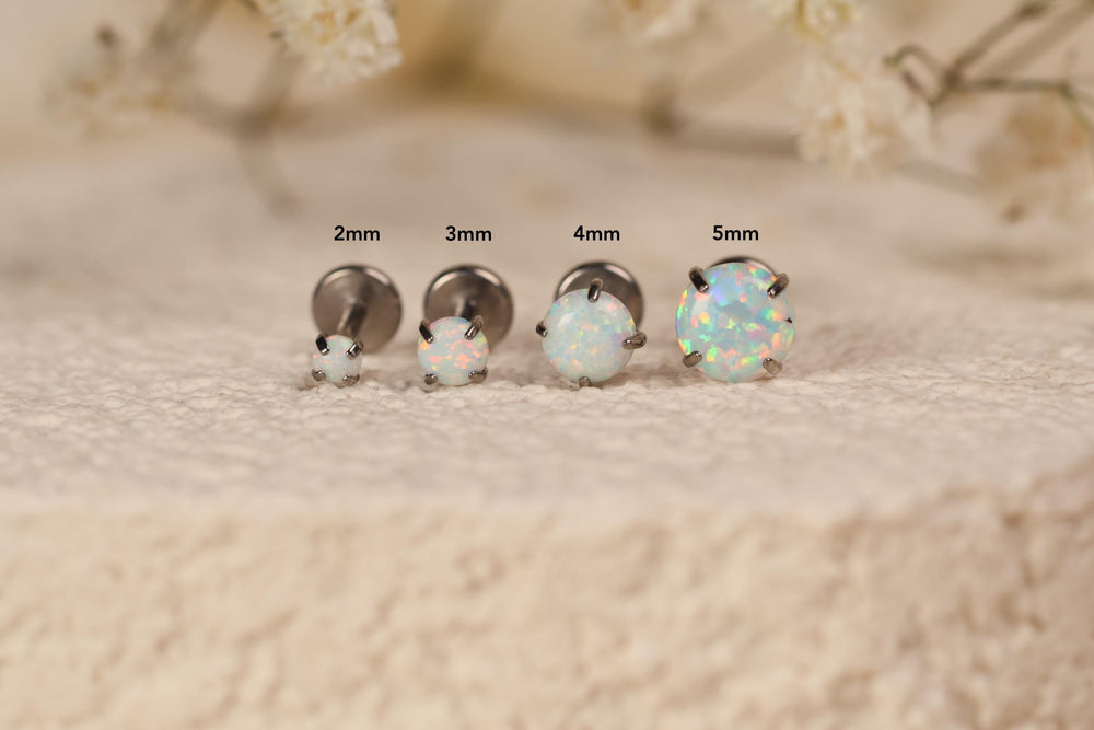 16G/18G/20G Titanium Opal Labret Stud Earrings – Threadless Opal Cartilage Earrings, Titanium Flat Back Stud- Tragus Earring, Helix N132