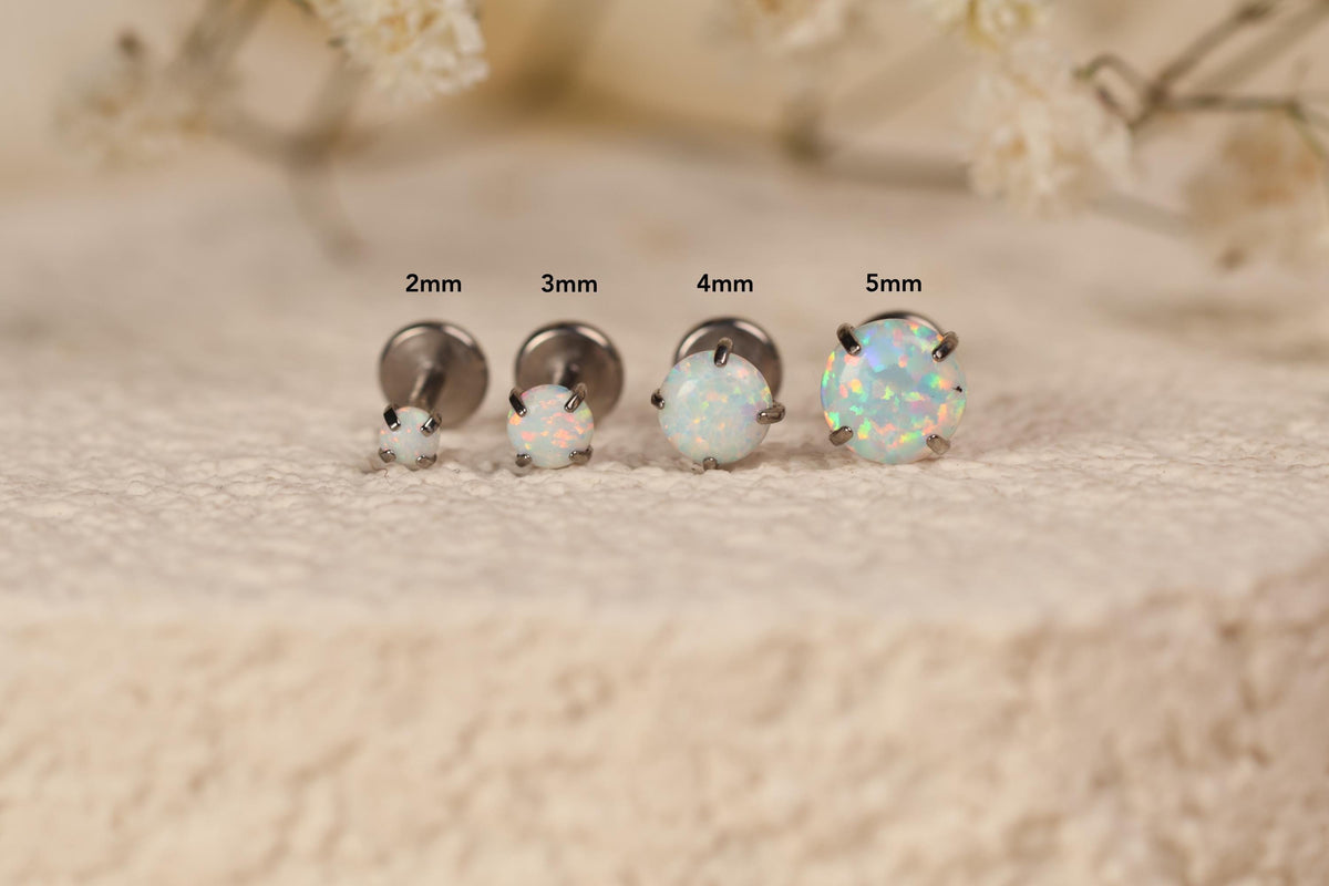 16G/18G/20G Titanium Opal Labret Stud Earrings – Threadless Opal Cartilage Earrings, Titanium Flat Back Stud- Tragus Earring, Helix N132