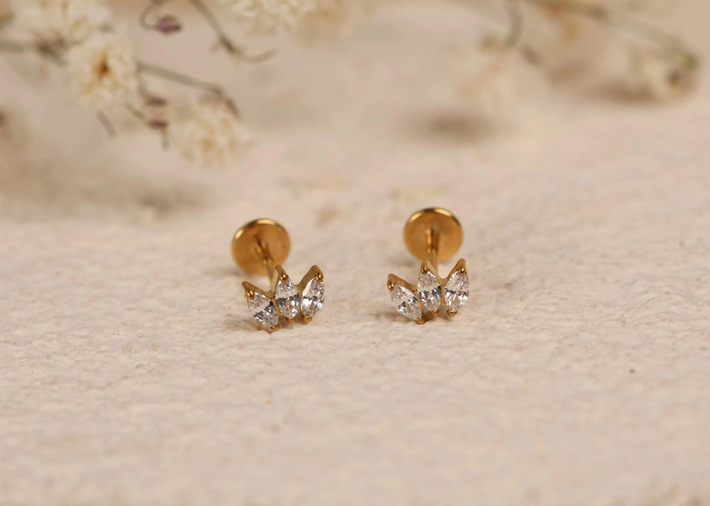 Titanium Push Pun Triple Marquise Flat Back Stud