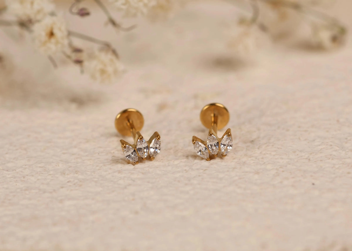 Titanium Push Pun Triple Marquise Flat Back Stud