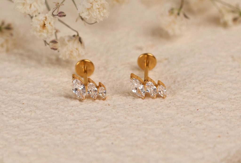 16G/18G/20G Titanium Marquise CZ Flat Back Earrings, Threadless Push Pin Cartilage Studs, Helix Earrings, Minimal Tragus Jewelry N159
