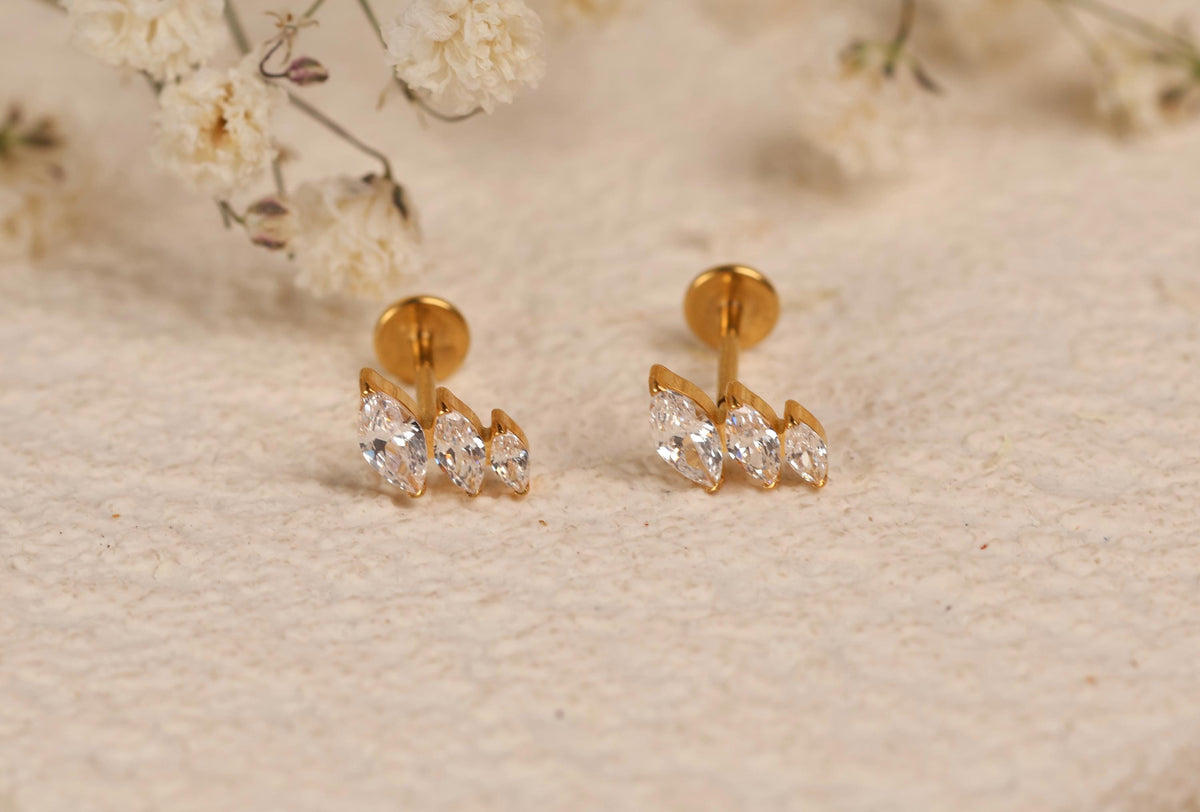 16G/18G/20G Titanium Marquise CZ Flat Back Earrings, Threadless Push Pin Cartilage Studs, Helix Earrings, Minimal Tragus Jewelry N159
