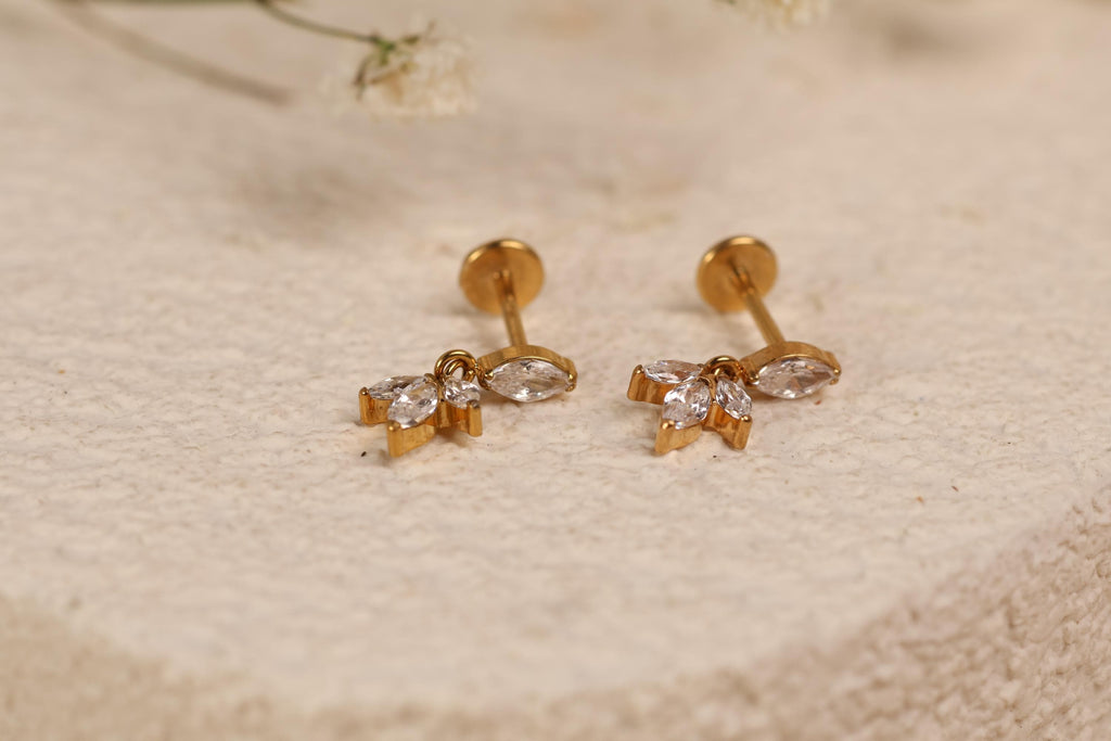 16G/18G/20G Titanium Dangle Flat Back Earrings, Threadless Cartilage Studs, CZ Drop Helix Earrings, Tragus Jewelry, Hypoallergenic N155