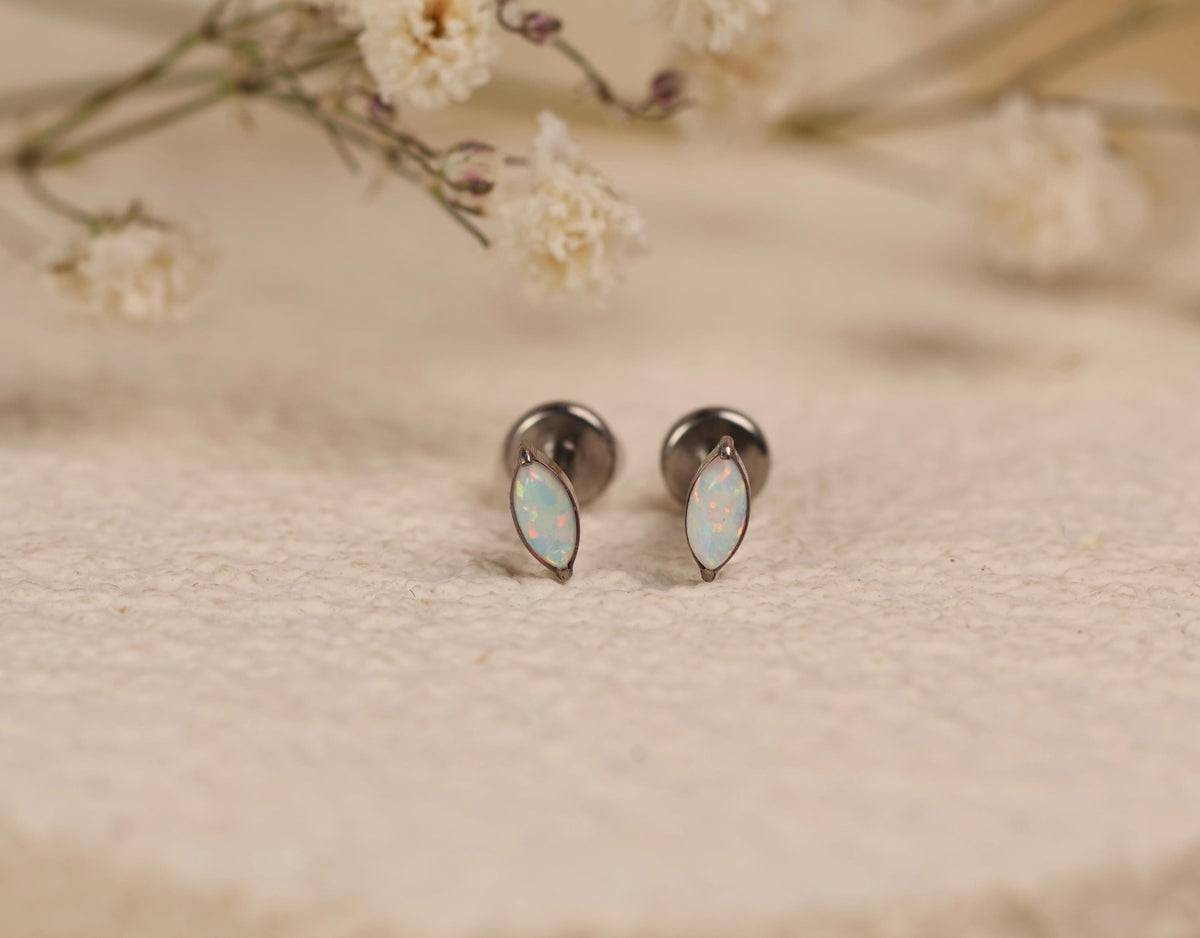16G/18G/20G Titanium Opal Marquise Flat Back Stud | Threadless Cartilage Earring | Helix Tragus Conch Piercing Jewelry | Hypoallergenic N169