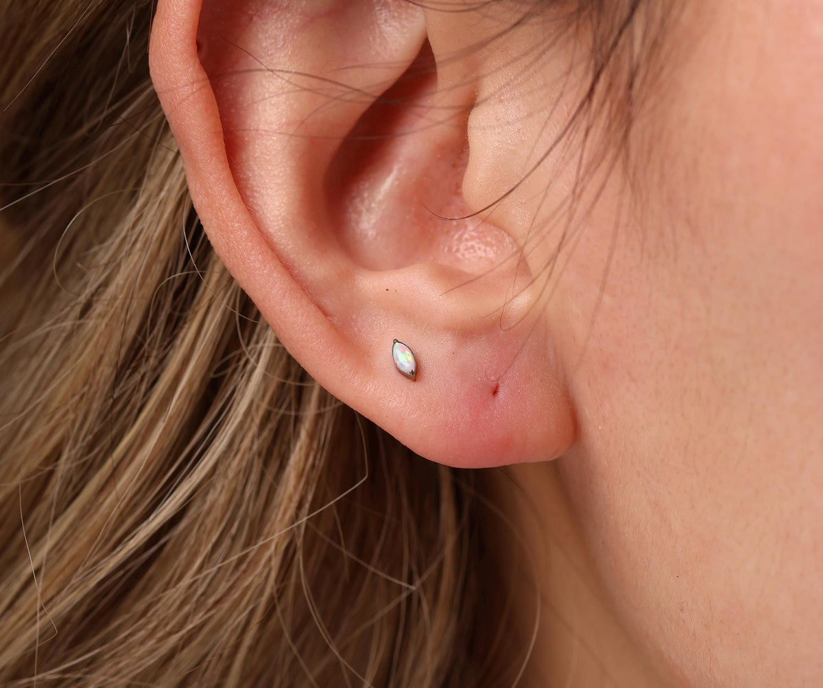 16G/18G/20G Titanium Opal Marquise Flat Back Stud | Threadless Cartilage Earring | Helix Tragus Conch Piercing Jewelry | Hypoallergenic N169