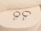 16G/18G White Opal Kite Dangle Hoop Earrings, Titanium Huggie Hoops, Minimalist Opal Charm Earrings, Hypoallergenic Cartilage Earrings N164